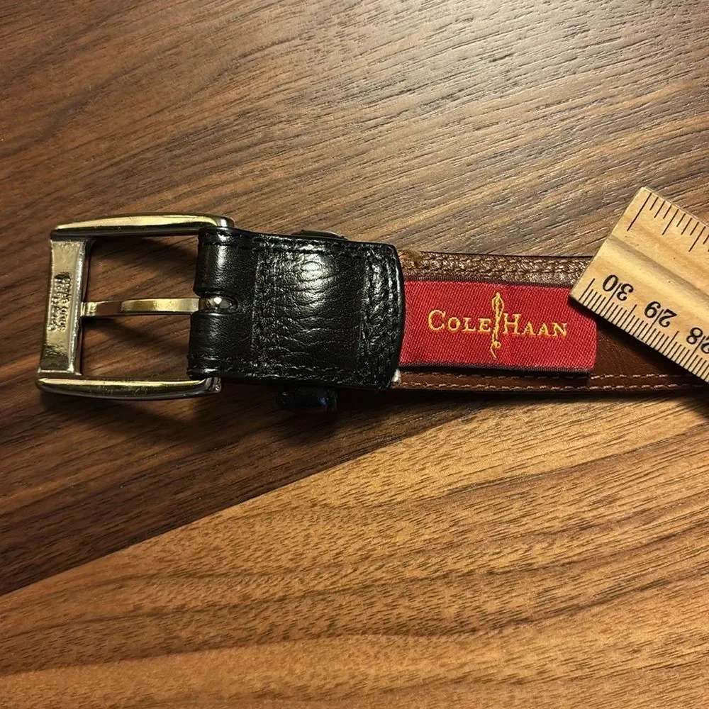 Cole Haan Black Leather Belt with Silver Buckle